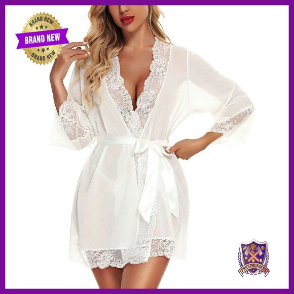 Lace Kimono Robe Babydoll Chemise Lingerie Sleepwear Wedding Party